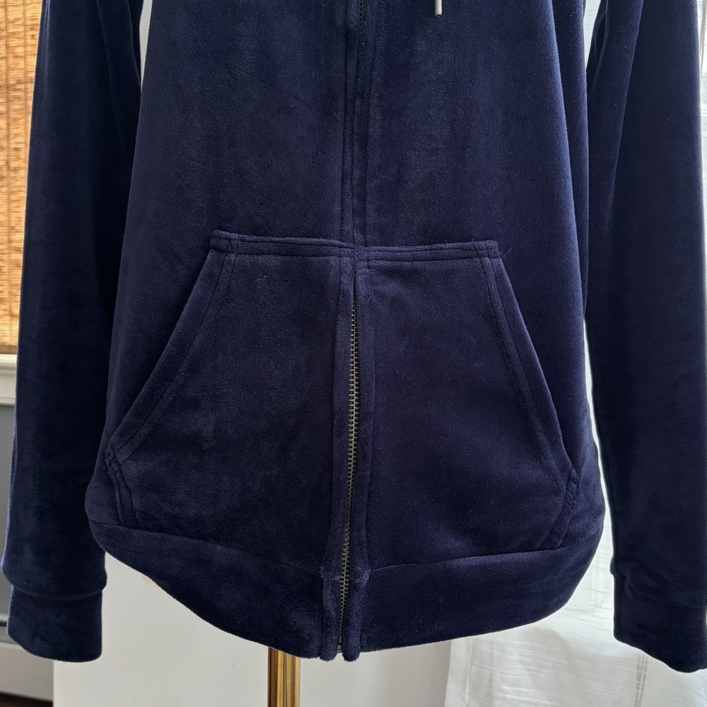 Women's Navy Blue Velvet Velour Hoodie Sz S Full Zip Sweatshirt Track Jacket - Picture 8 of 16